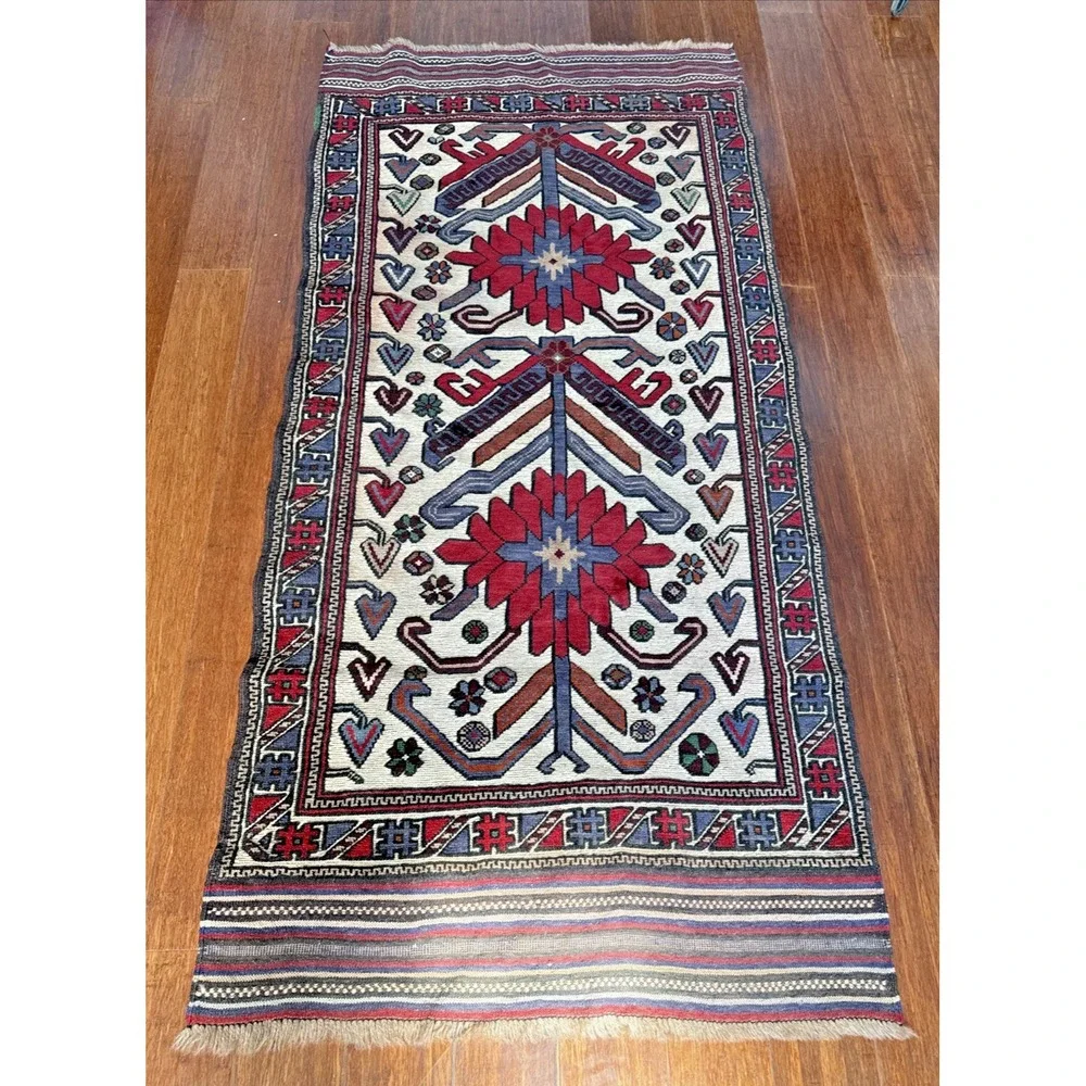 Kilim Wool‎ Foot Runner Caucasian Flatweave Rug Boho Decor 74 x 35 in